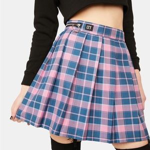 Love too true plaid Tiffany pink and blue pleated skirt